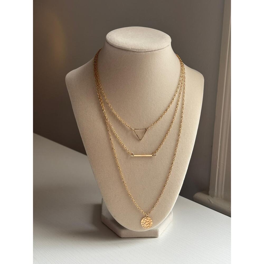 Gold Layered Necklace Minimal Geometric Bar Coin Pendant Dainty - Picture 2 of 7